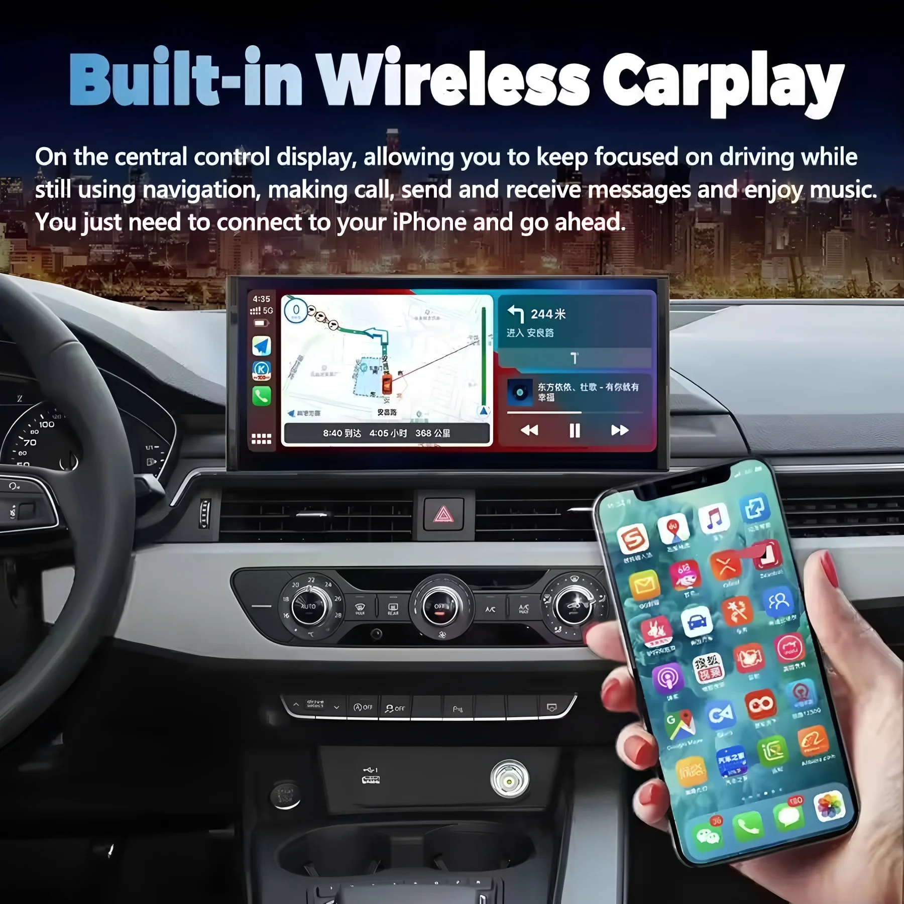 Фото 12,3-дюймовый сенсорный экран Android 14 Carplay для Audi A4 A5 Q5 B9 2016-2023, автомобильная стереосистема, мультимедийный плеер, WIFI, 4G, GPS-навигация №5