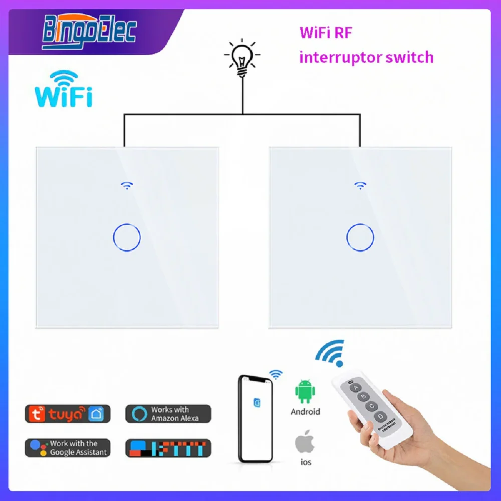 

Tuya Smart Switch On Wall Wifi 1/2/3Gang Support Alexa Google Home Glass Screen Touch Panel AC100-240V Bigoelec