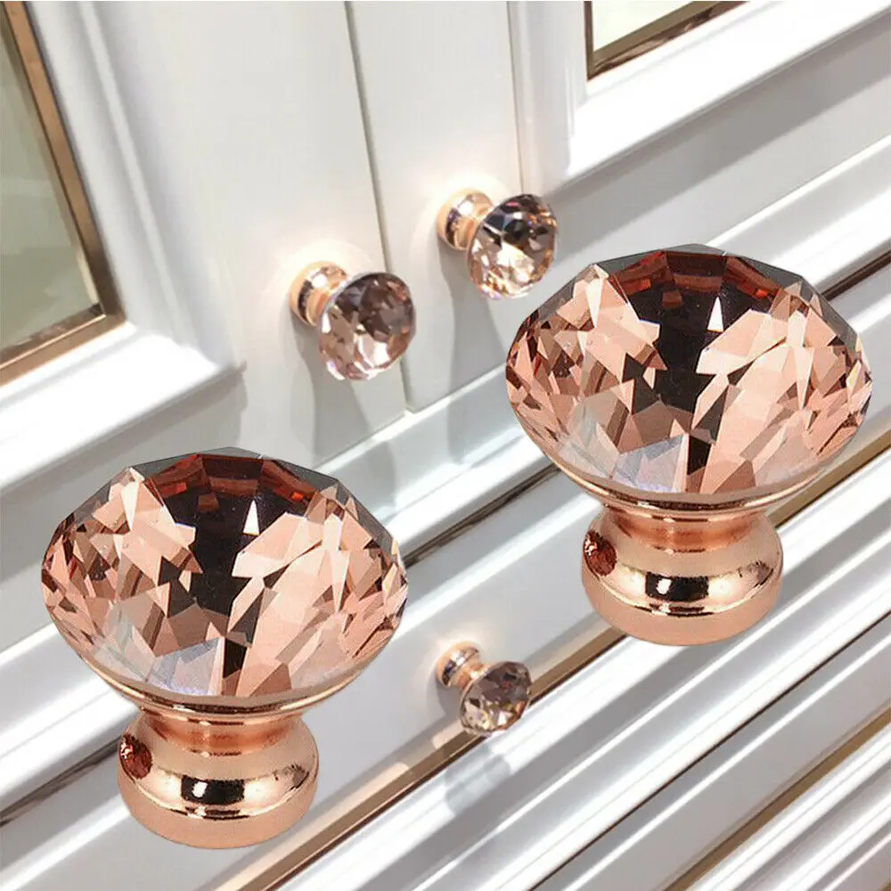 

Cabinet Knobs Rose Gold Diamond Shape Pull Handle for Kitchen Bedroom Wardrobe Cupboard Drawer Knobs Crystal Knobs and Handles