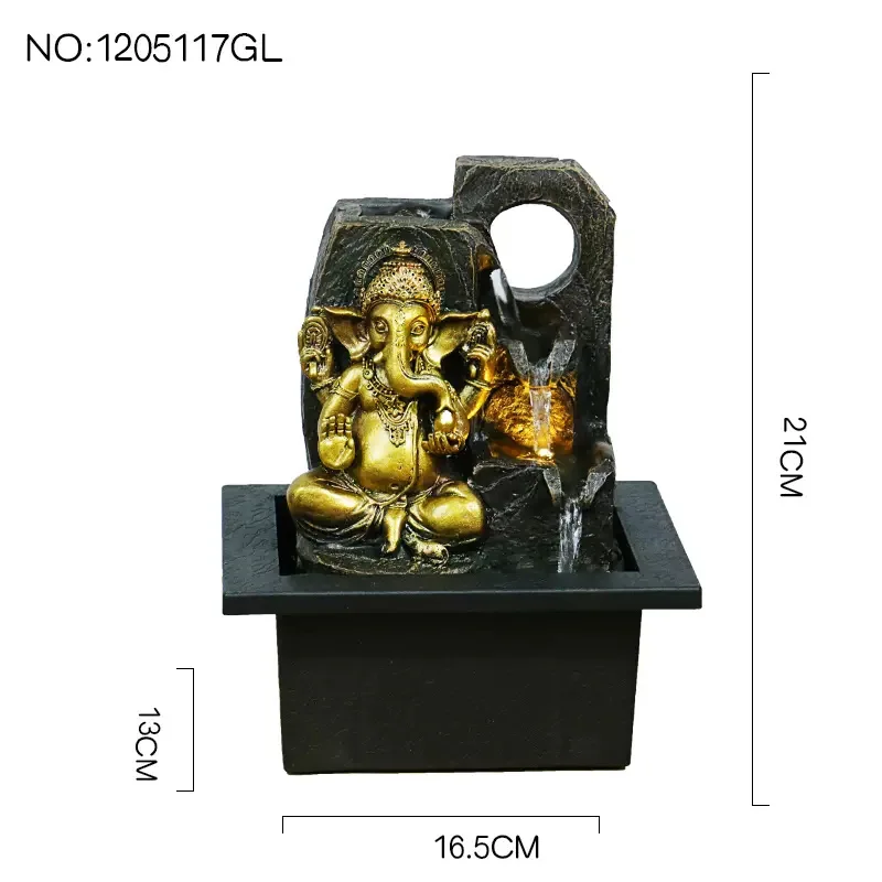 Lucky Fortune Слон Бог Ганеша Настольный фонтан-водопад Мирный струящийся водный звук