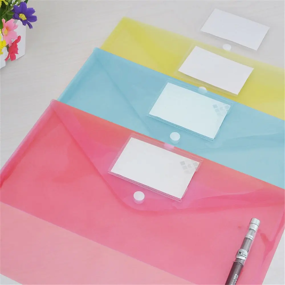 

2pcs Transparent Colorful A4 File Bags Button Closure Plastic Large Capacity File Pouch Bill Folder Holder Office Stationery