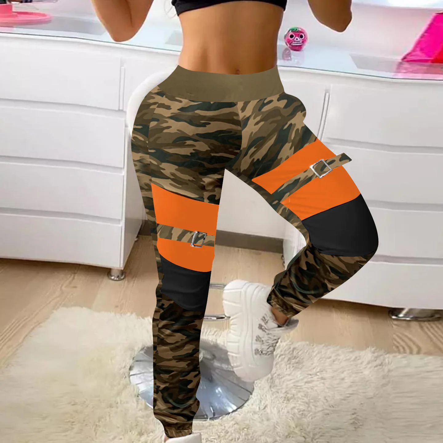 

Fashion Contrast Color Camouflage Print Trousers Casual Pants for Women 2022 Spring Summer Trousers New Streetwear