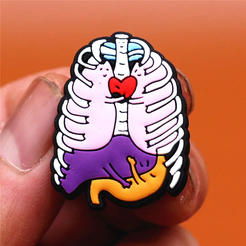 Freeshipping 1pcs Human Organs Shoe Charms Heart Brain Stomach PVC Shoe Accessories Decoration Fit Croc Jibz Party Kids Gifts