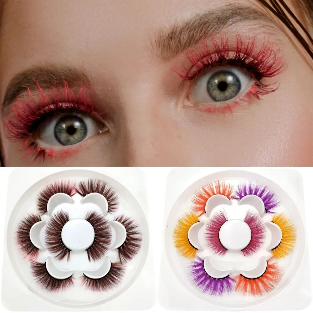 

Long Natural Curly Handmade Eyelash Extension Faux Mink Lashes Colorful 3D False Eyelashes