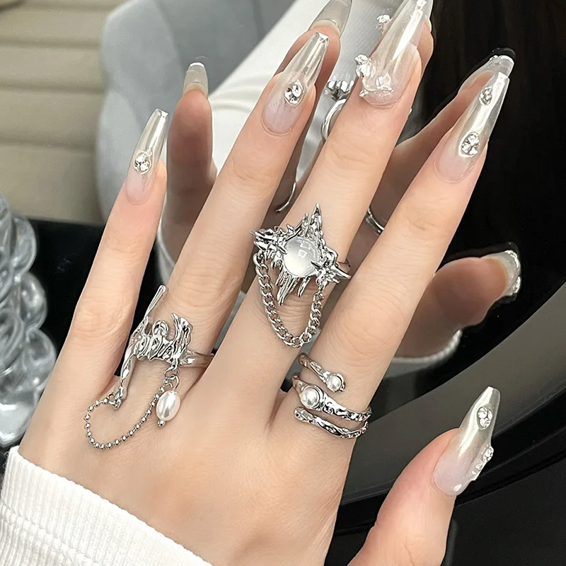 

New Irregular Cross Star Rings Design Multilayer Punk Zircon Star Tail Open Ring Women Gothic Geometric Set Jewelry Gift