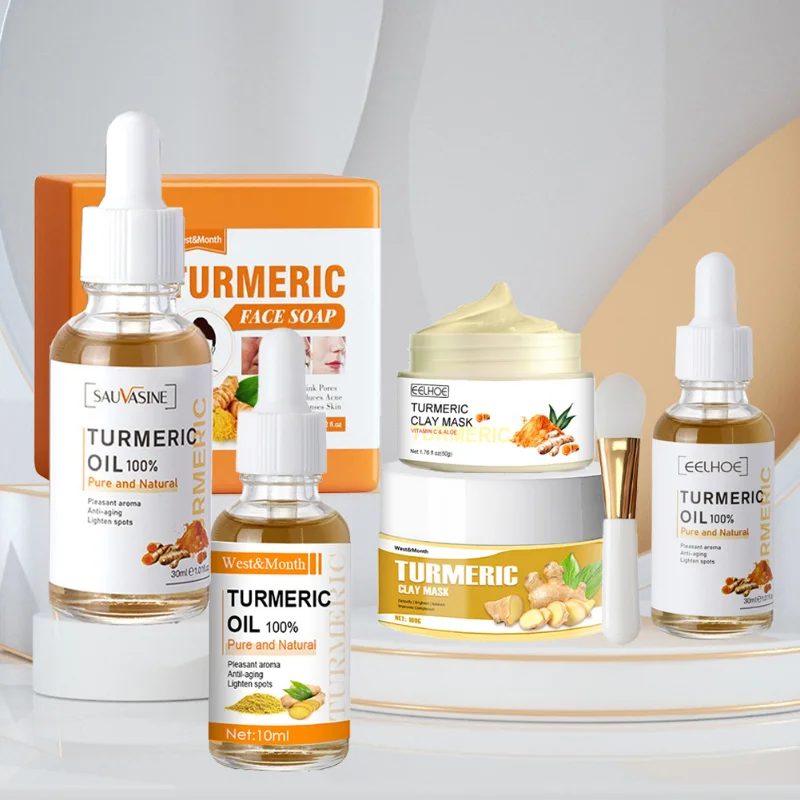 

Turmeric Face Care Essential Oil Kit Facial Mud Masks Deep Cleansing Moisturizing Facial Cream Anti-Wrinkle Lifting Repair Serum