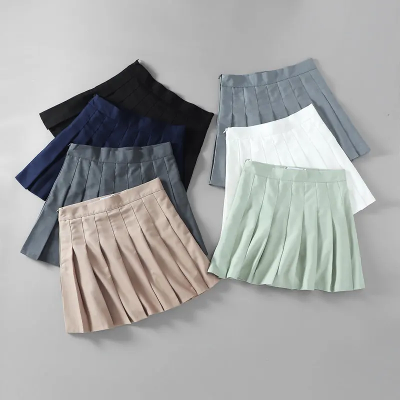 Women High Waist Pleated Skirt Summer Casual Kawaii A-line black tennis Japanese School Uniform Mini Skirts for Girls