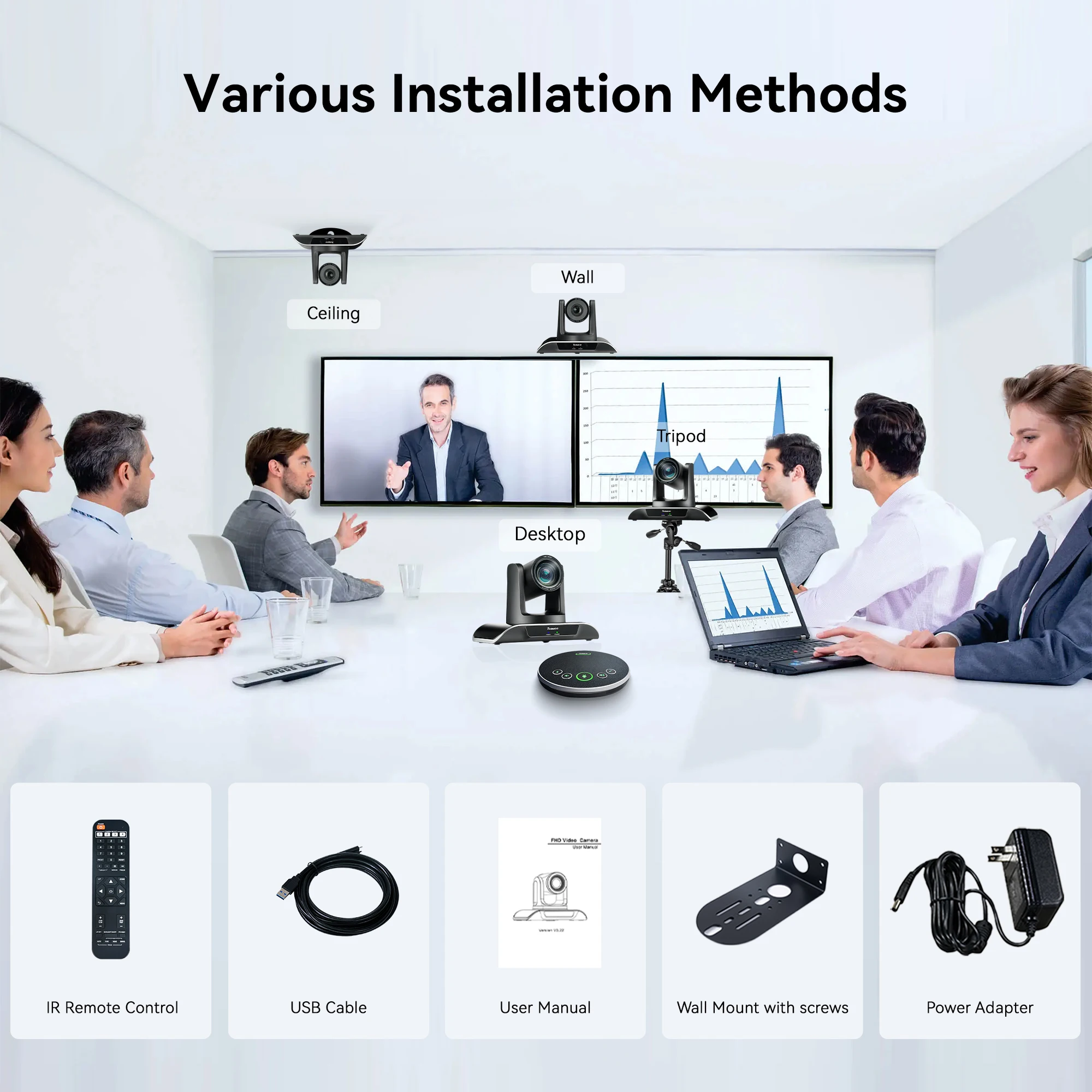 USB-камера PTZ Tenveo с 12-кратным зумом HDM1 и беспроводным динамиком микрофоном решение