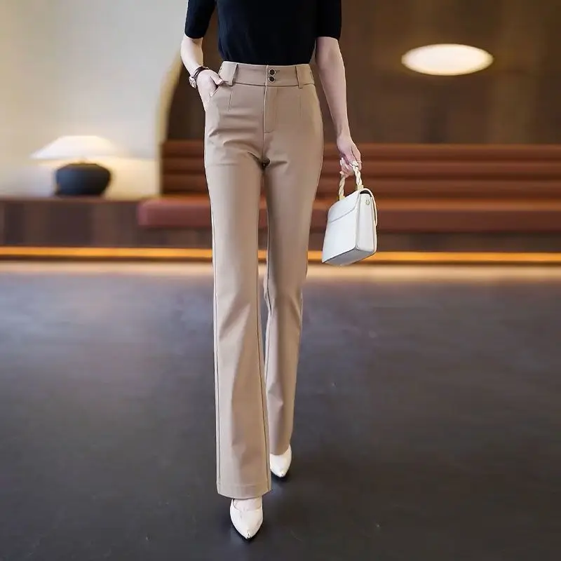 Spring Autumn 2023 New Women High Waist Chic Office Ladies Elegant Solid Straight Suit Pants Female Flare Trousers Tops X107