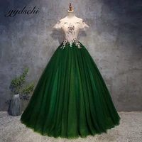 2022 green short sleeves prom dresses elegant tulle beading sequin crystal ball gown lace up evening dress vestidos de gala