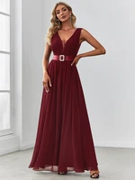 elegant evening dresses long sexy sleeveless a line deep v neck gown 2022 ever pretty of chiffon simple bridesmaid women dress