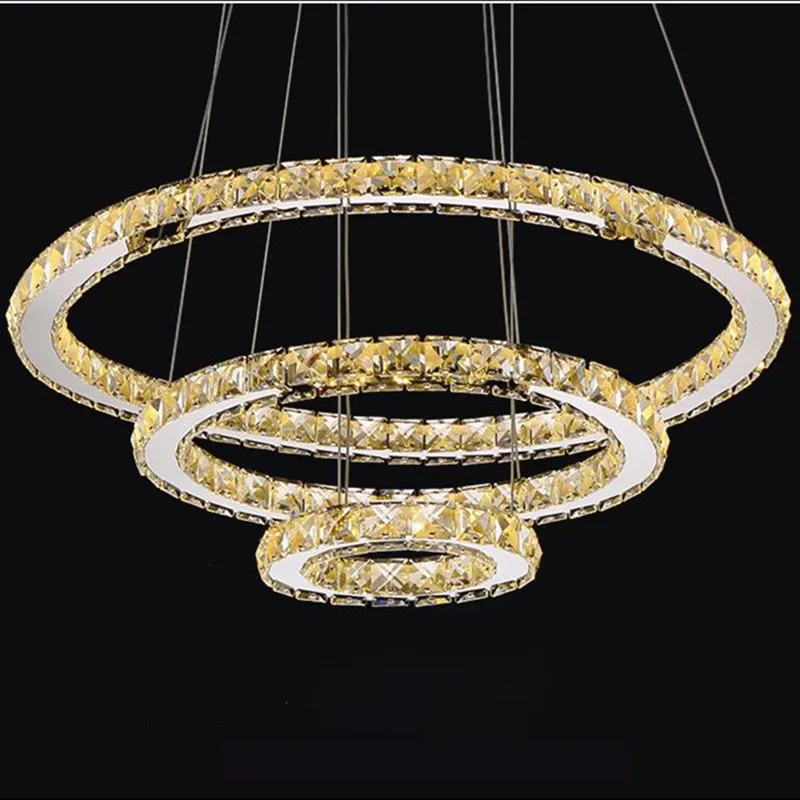 

Modern Chrome Chandelier Crystals Diamond Ring LED Lamp Stainless Steel Hanging Light Fixtures Adjustable Cristal LED Lustre