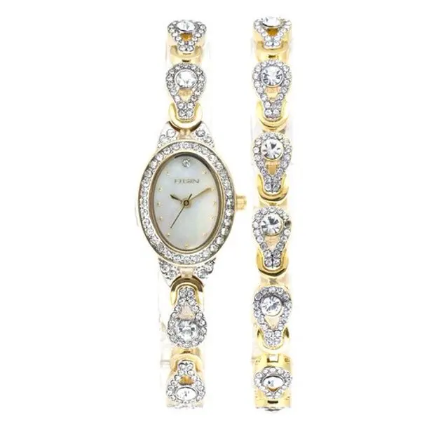 

Adult Woman`s Analog Watch 2pc Set with Oval Mother of Pearl - EG8013STB