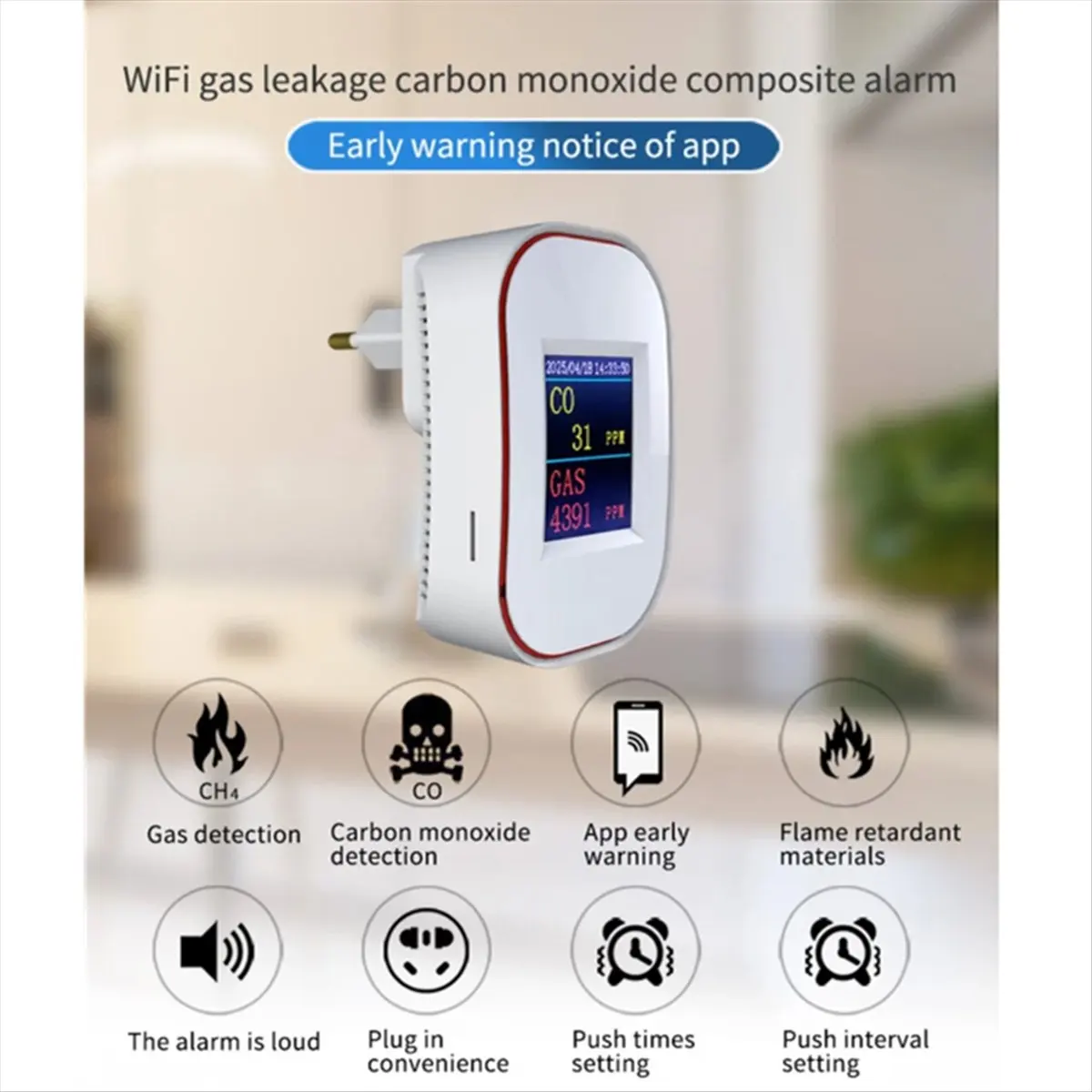 Фото Датчик утечки природного газа, угарного газа и метана A64K Tuya Smart Life с Wi-Fi (ЕС) №4