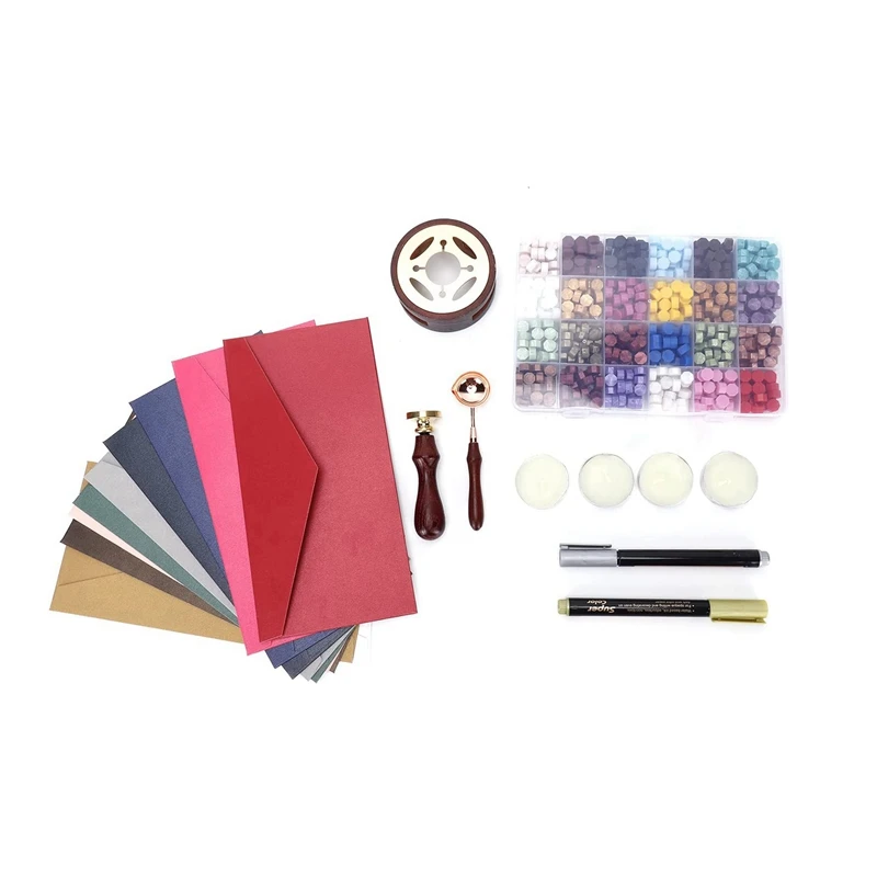 

Wax Seal Stamp Kit 600Pcs Mixed Color Sealing Wax Beads Withtea Light Candles Envelope Melting Spoon Wax Warmer Retro