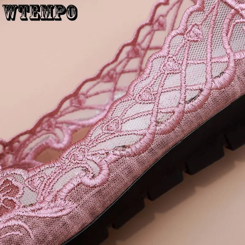 WTEMPO Women's Floral Hollow Out Shoes Embroidery Retro Casual Feetwear Classic Flats Vulcanize Shoes Wholesale Dropshipping