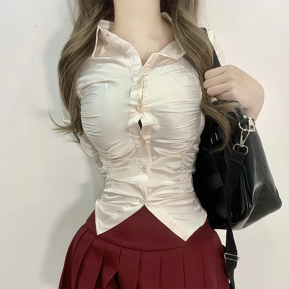 

Clothing Shirt Button Down Collar V Neck Button Up Vacation Casual Women Daily Female Holiday Lapel Neck Comfy