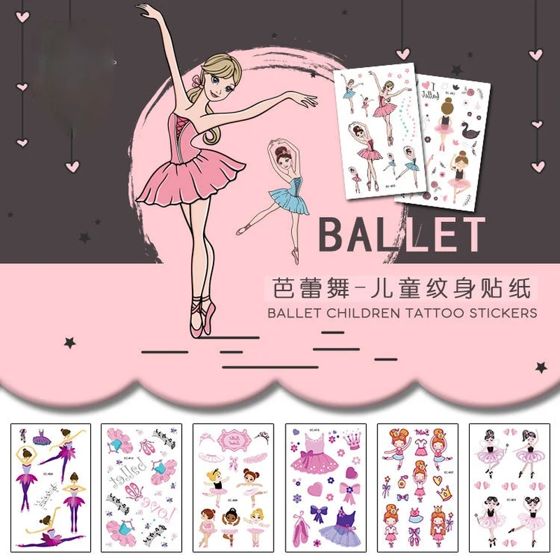 

12x7 см водонепроницаемые балетные татуировки для девочек, милые наклейки, Детские Мультяшные татуировки