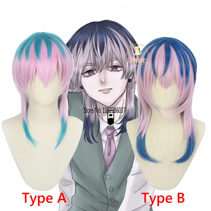 

2 TYPES Tokyo Revengers Rindo Anime Haitani Cosplay Synthetic Wig Tenjiku Blue Resistant Pink mix Heat Hair with Wig Cap