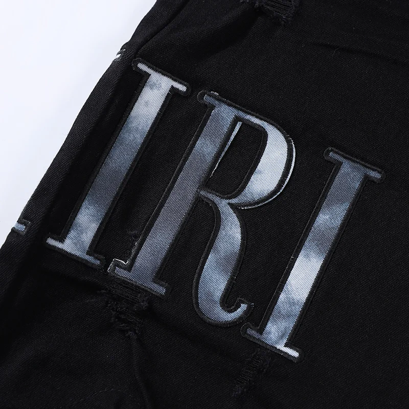 High Street Fashion Men Jeans Buttons Fly Black Elastic Stretch Skinny Ripped Jeans Brand Patches Designer Hip Hop Brand Pants