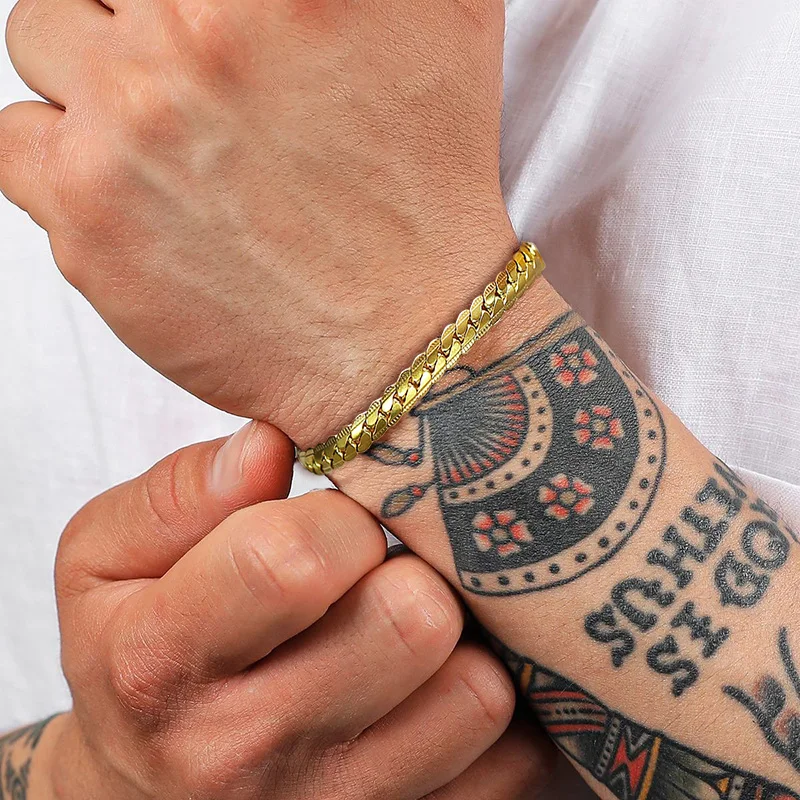 

Men's Bracelet, Men's Flat Snake Chain Bracelets, Men's Chains Bracelet,Men's Cuff Bracelet,Men's Jewelry,Boyfriend Husband Gift