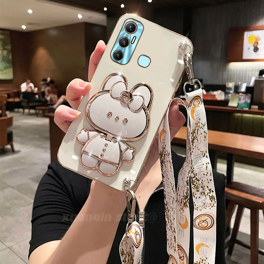 Чехол для телефона Infinix Hot 11 2021 X662 X662B с покрытием в виде кролика складная