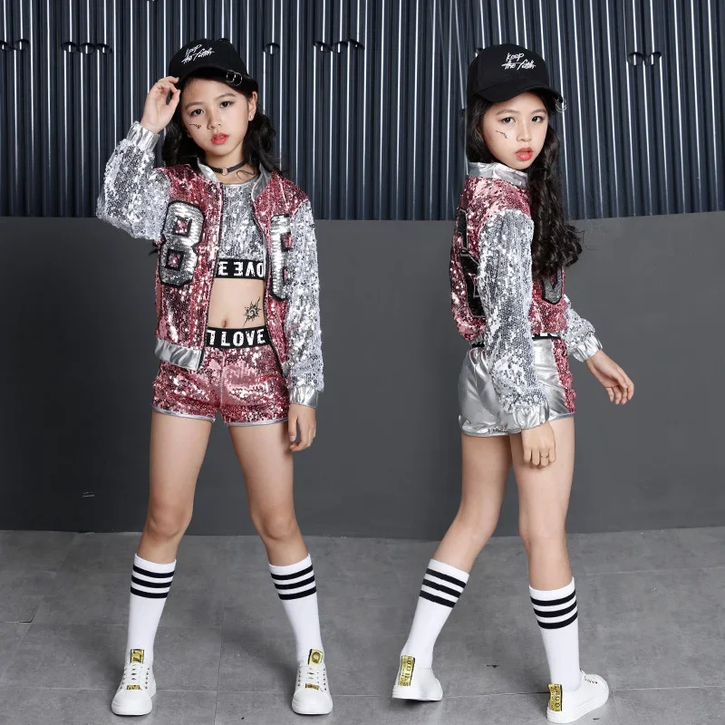 

Танцевальная одежда в стиле хип-хоп, платье с блестками для девушек, комплект для чарлидинга, костюм для выступления в уличном джазовом стиле, боди