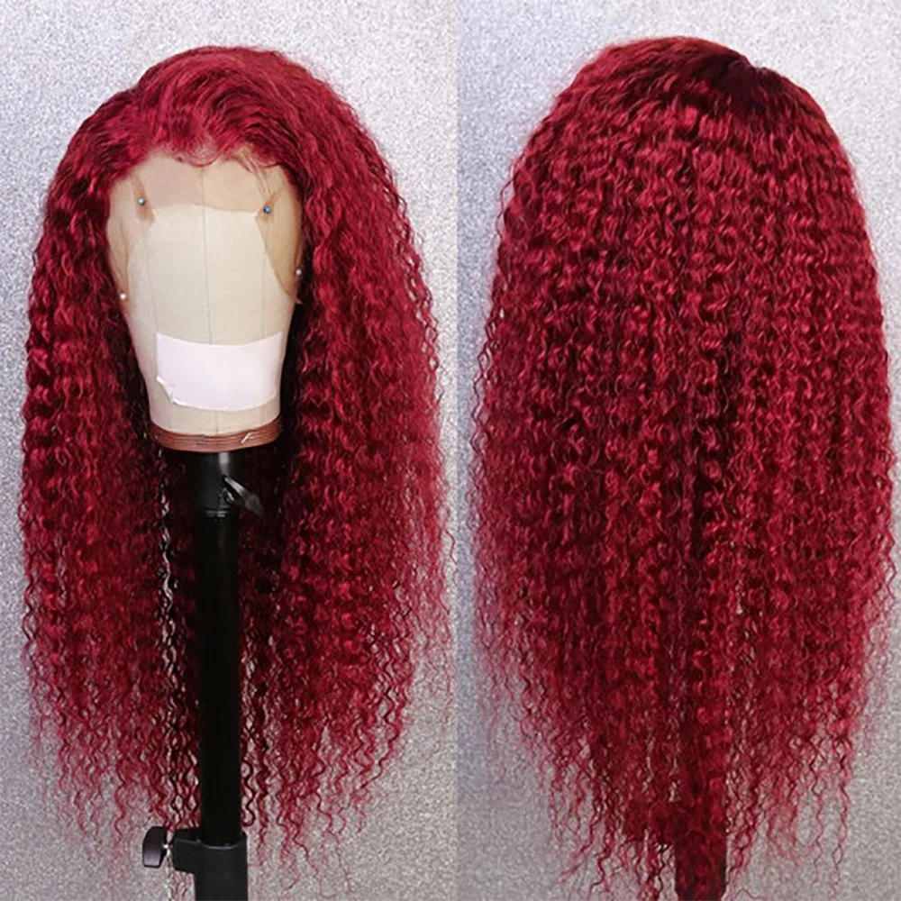 

Burgundy Lace Wig for Black Women Loose Curly Lace Front Wigs Long Water Wave Synthetic Wig with Baby Hair Pre-plucked Hairline