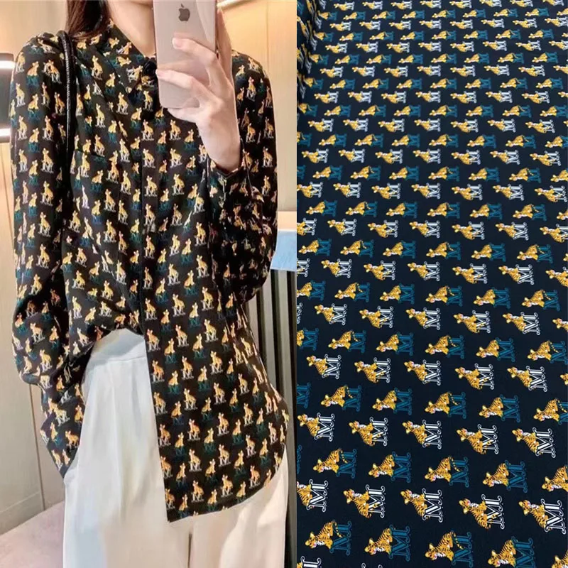 

Classic European American Light Luxury M Home Tiger Printing Stretch Twill Silk Fabric Summer High-end Shirt DIY Sewing Fabric