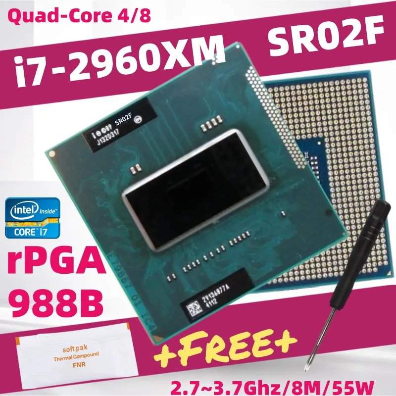 Процессор Core i7 2960XM SR02F четырехъядерный для ноутбука Socket G2 PGA988B HM65 HM67 QM67 |
