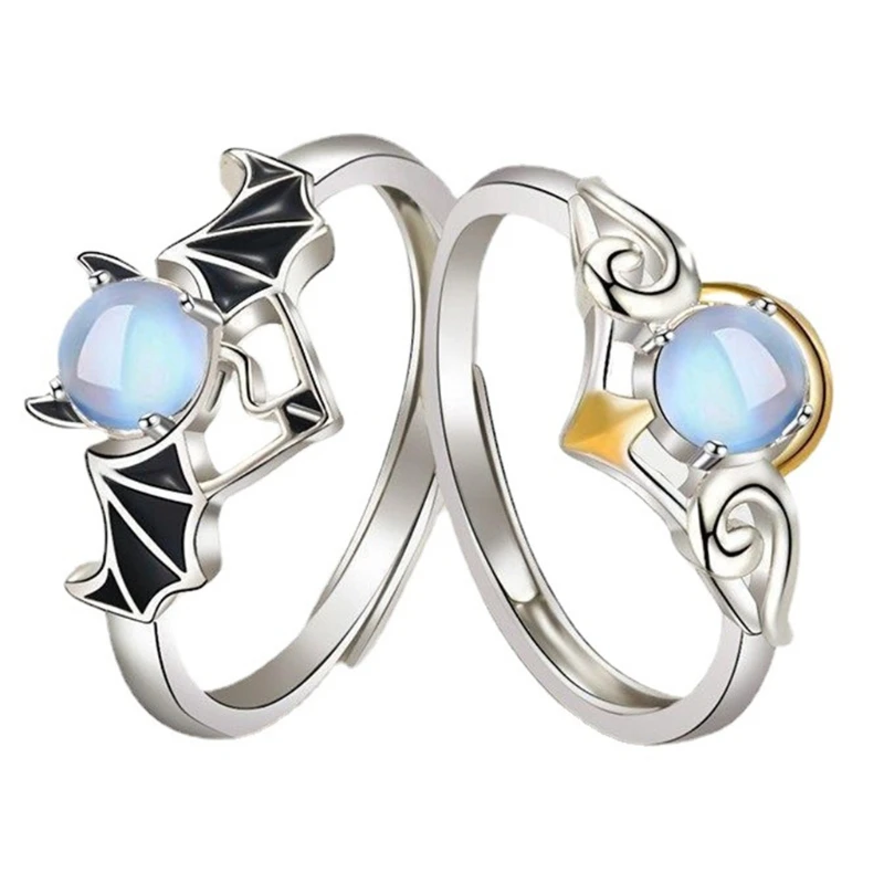 

2x Lovely Angel Demon Wing Couple Rings Adjustable Opening Rings Alloy Jewelry Rings Women Men Matching Best Rings Gift