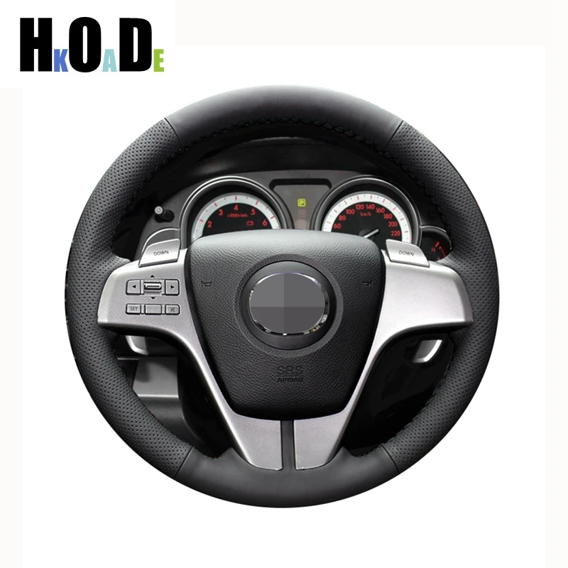 DIY Hand-stitched Black Genuine Leather Car Steering Wheel Cover For Mazda 6 (GH) 2007 2008 2009 2010 2011 2012