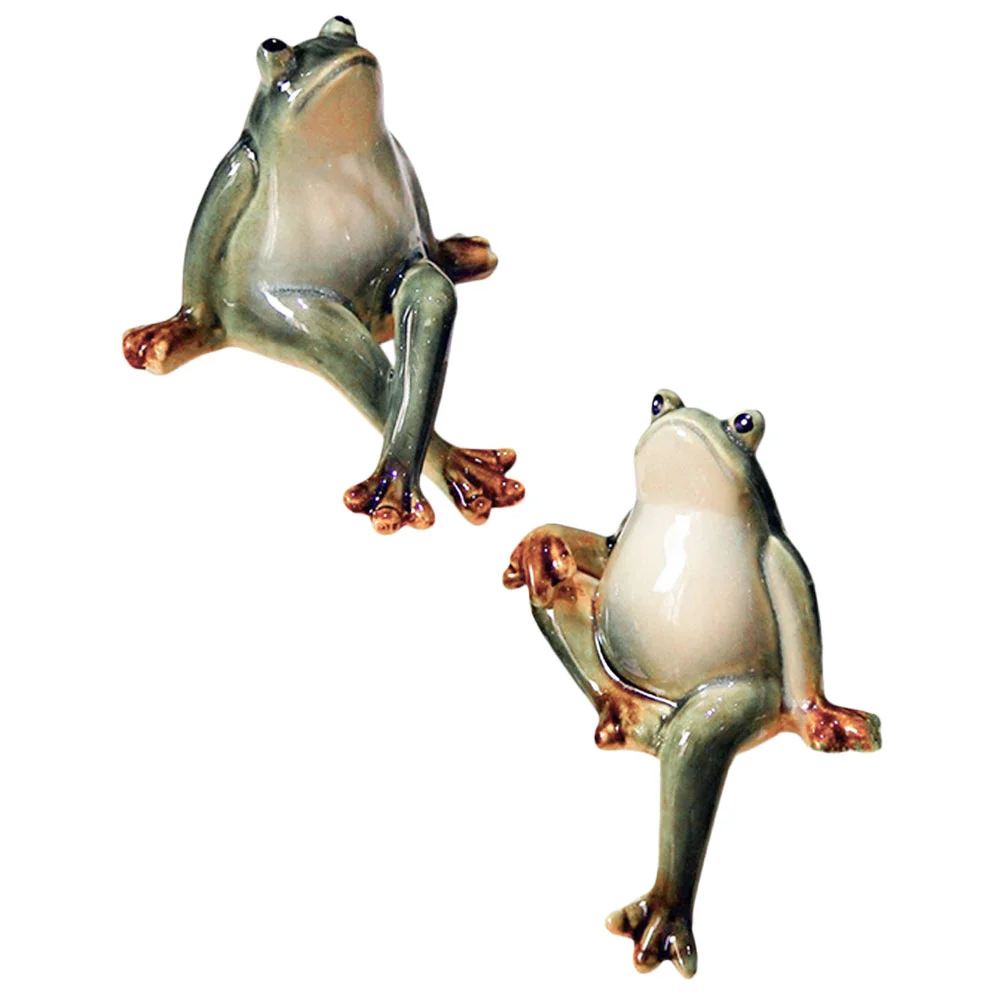 

2 Pcs Ceramic Frog Green Home Decor Frog Yard Decorations Desktop Meditating Frog Statue Ceramics Frog Figure Lovers
