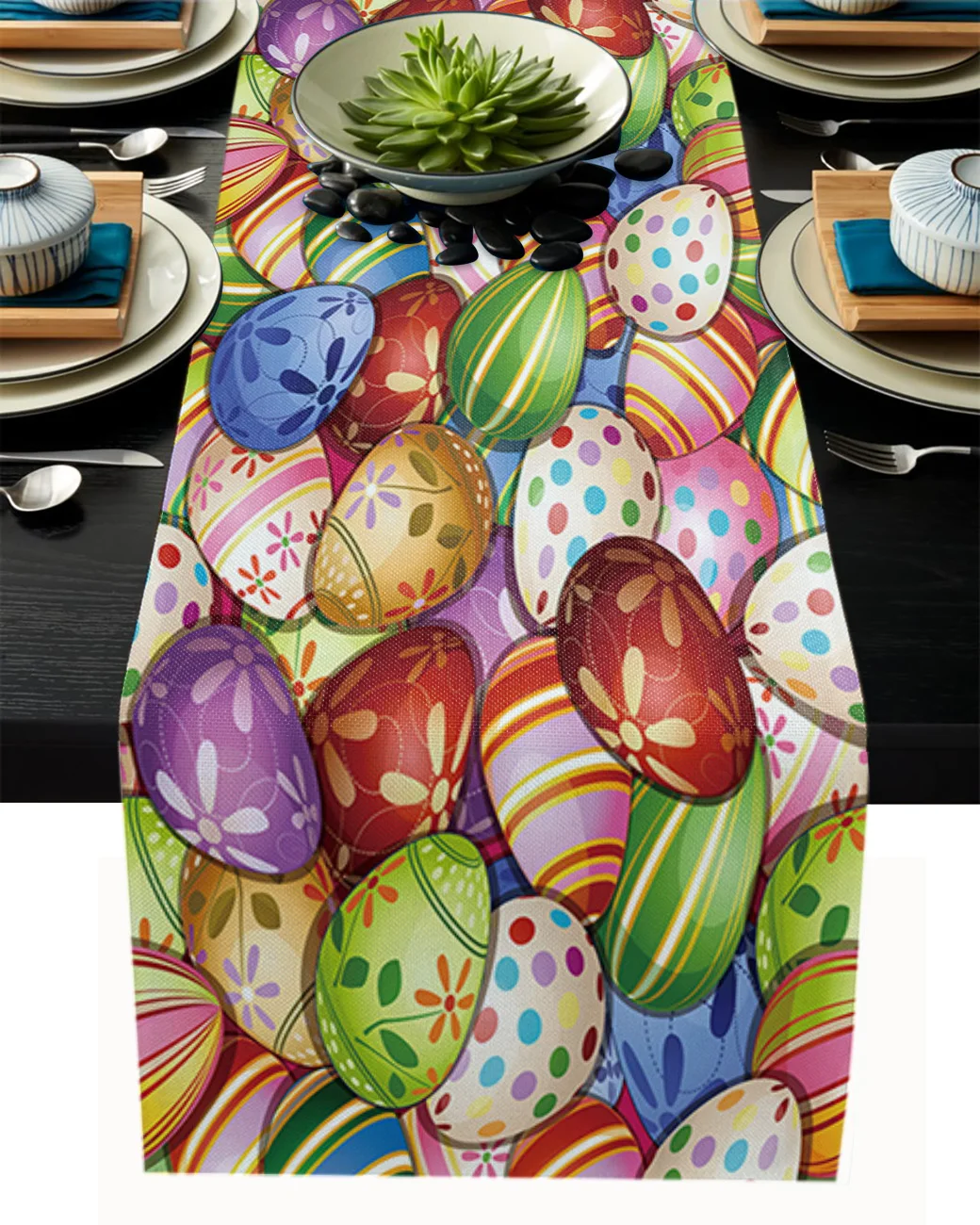 

Easter Colorful Eggs Pattern Table Runner Home Kitchen Table Decoration Tablecloth and Placemats Wedding Table Runner
