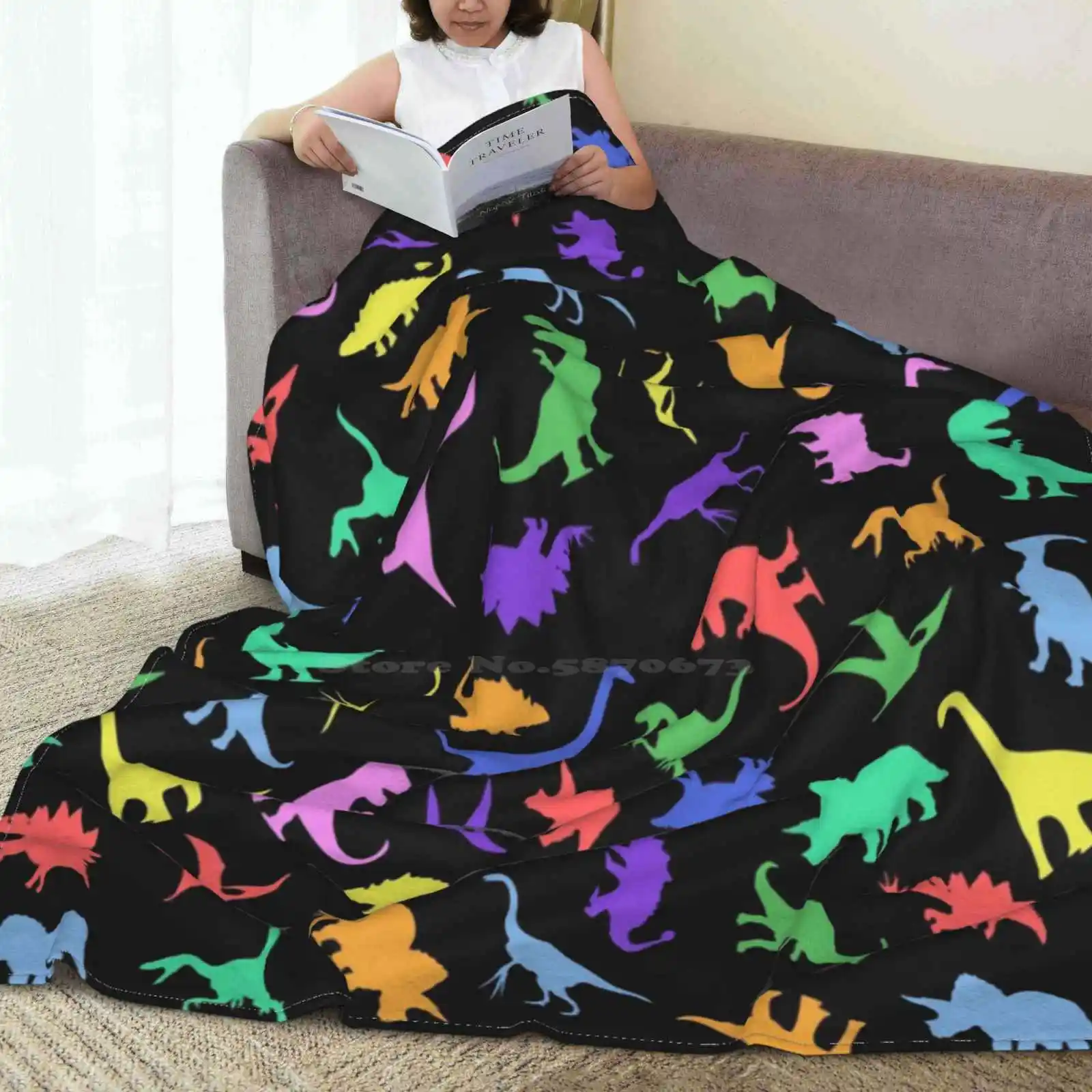 Забавный рисунок динозавра (черный фон) новейший супермягкий теплый тонкий