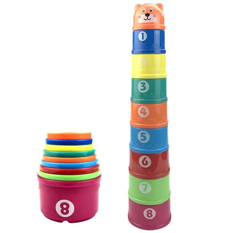 

Baby Building Cup Toys Stack Cups Set Building Game Toy With Cartoon Bear Baby Bath Toy Educational Toys For Kids Babies