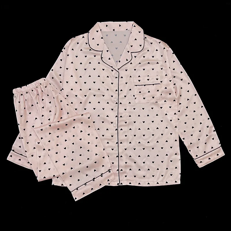 Пижама женская с длинным рукавом атласная Шелковая пижама во французском стиле