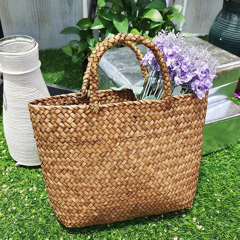 

Seagrass Woven Accompanying Handbag Bridal Gift Candy Bag Straw Woven Portable Flower Basket Wall Hanging Ornaments