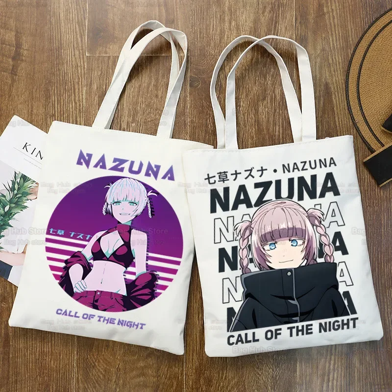 su proszek Nazuna Nanakusa Yofukashi No Uta Canvas Bag Unisex Storage Anime Call Of The Night Handbag Shoulder Tote Bookbag wielokrotnego użytku