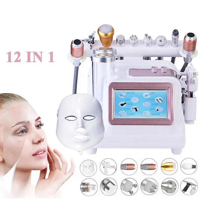 12 in 1 Small Bubble Water Hydrogen Oxygen Beauty Machine With LED Mask Injection Gun Vacuum Suction Blackhead Remover Hifu