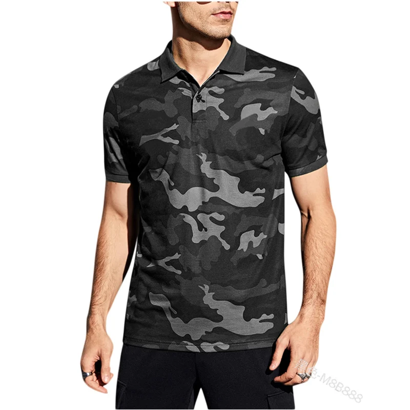 

Мужская камуфляжная рубашка-поло с коротким рукавом, летняя повседневная приталенная рубашка-поло с отворотом, Мужская футболка, уличная одежда