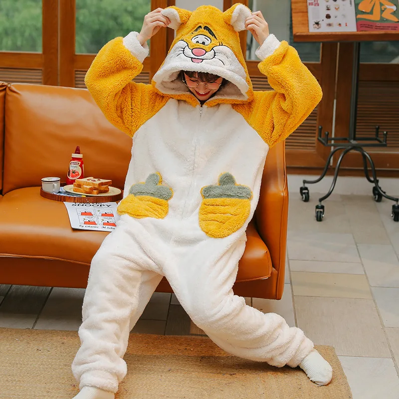 Winter thickening coral fleece pajamas women Flannel  onesie women sexy cute cartoon warm sweet jumpsuit