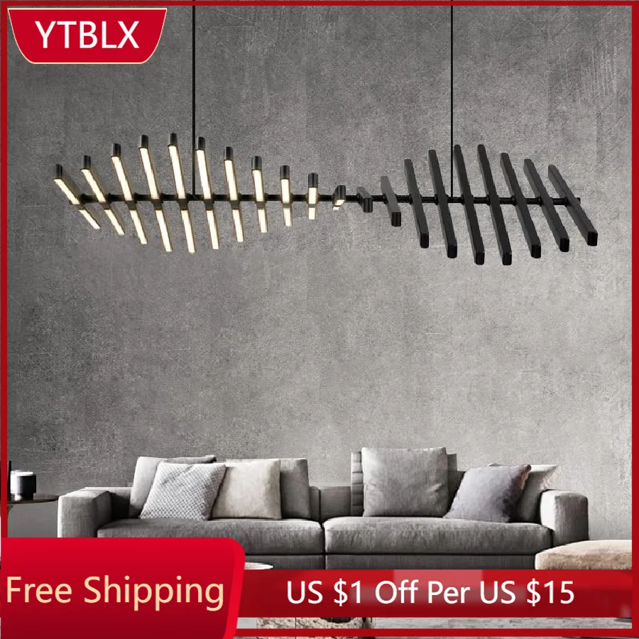 

Nordic Living Room Lamp Modern Minimalist Designer Dining Room Chandelier Minimalist Linear Fishbone Shape Office Strip Lamps