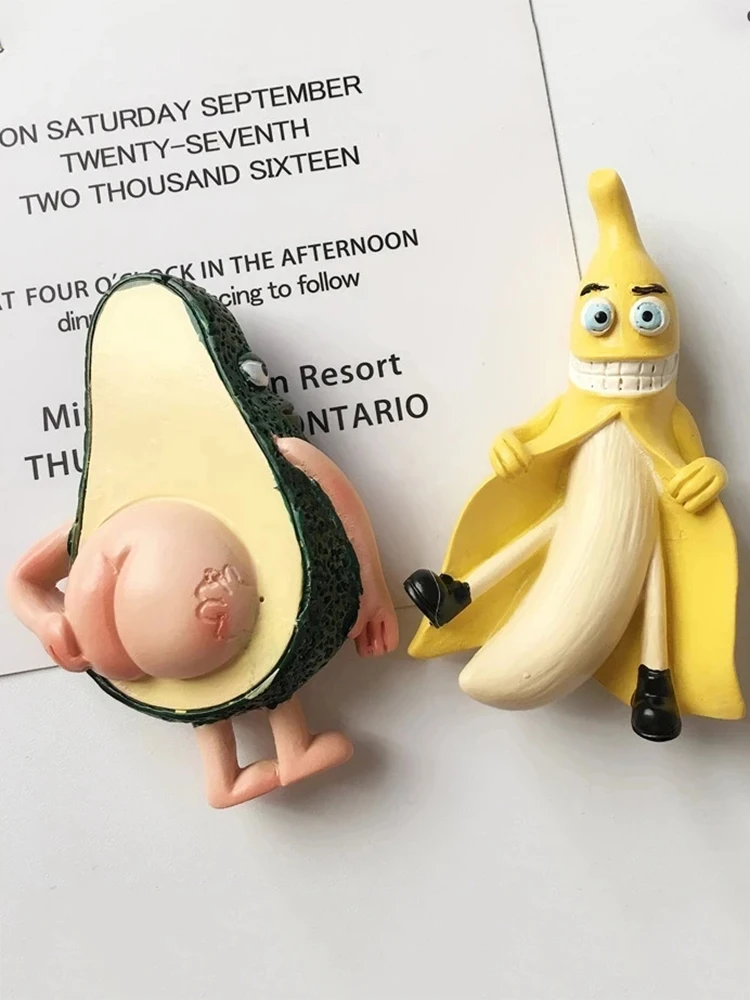 

3D Cute Cartoon Refrigerator Stickers Cool Fridge Magnets Children Kids Toys Home Kitchen Decoration Fruit Magnet Banana Avocado