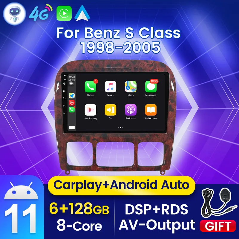 4G Wifi GPS для Mercedes Benz S Class W220 S280 S320 S350 S400 S430 S500 S600 AMG 1998-2005 Android 11 Автомагнитола DSP 360
