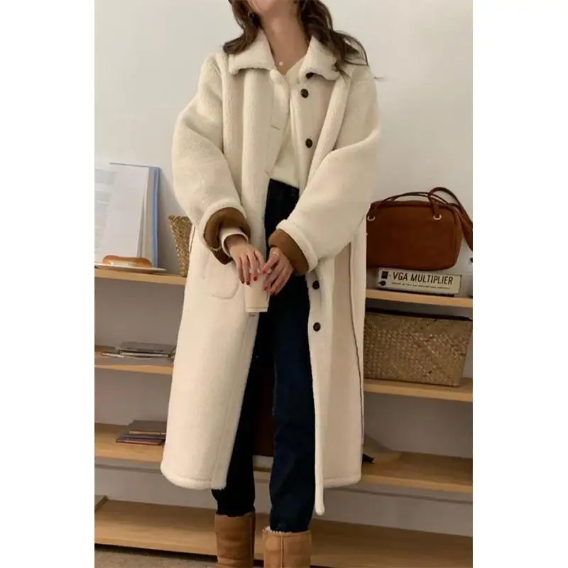 Double Face Wear Cashmere Wool Women Faux Fur Coat Winter Jacket Leather Motorcycle Jackets Female Vintage Suede Lambswool Coats