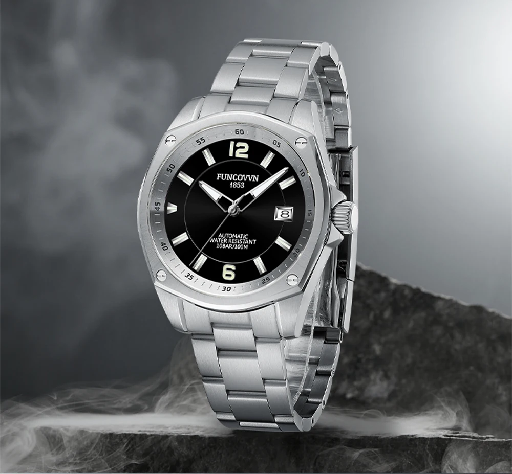 

2023 New FUNCOVVN Luxury Men GMT Automatic Machanical Watch 42.5MM Ceramic Bezel Jubilee Strap Sapphire 100M Waterproof Clock