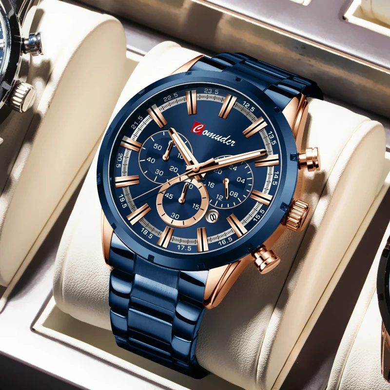 

New Sport Chronograph Mens Watches Top Brand Luxury Full Steel Quartz Clock Waterproof Big Dial Watch Men