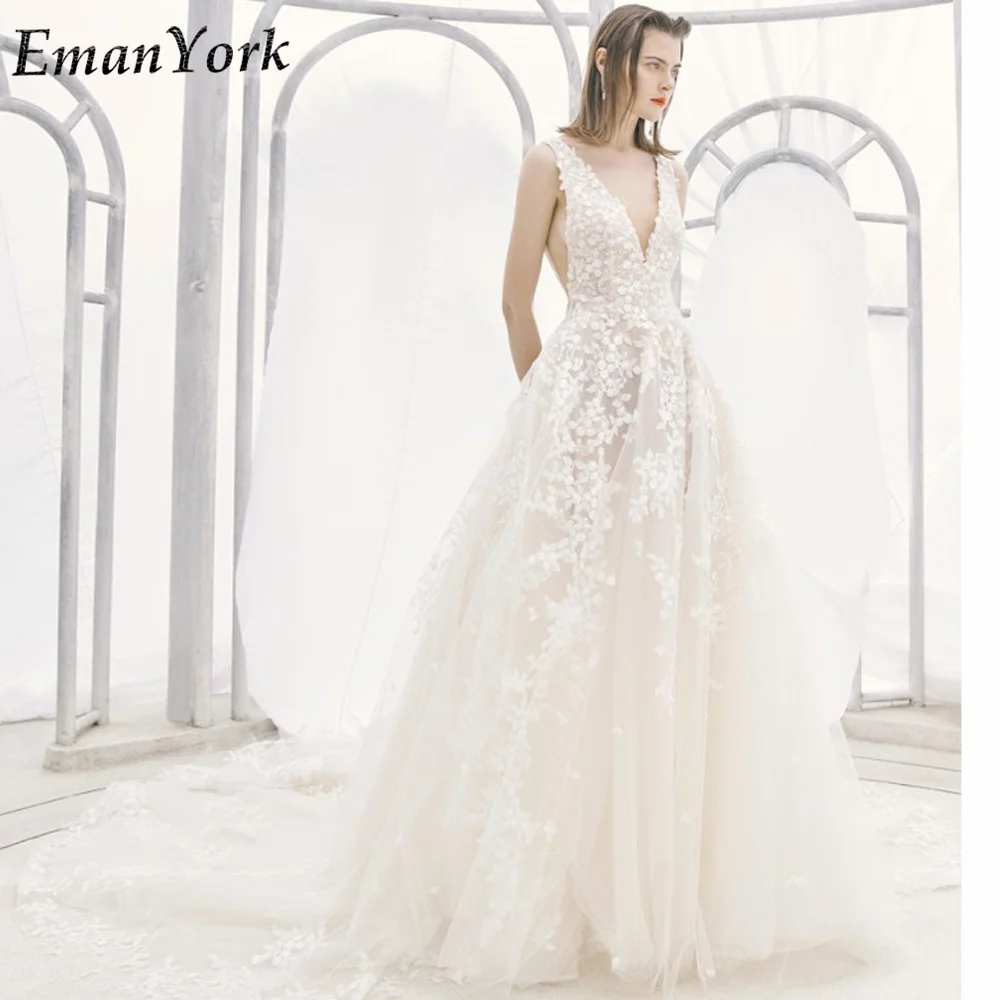 

MoonlightShadow Luxury Wedding Dress Tank Backless Appliques Pleated Tulle New Arrival Dropping Shipping Vestido De Casamento