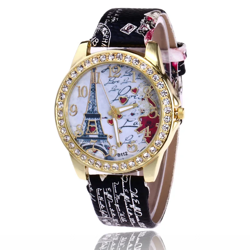 New Luxury Women Watches Fashion Eiffel Tower Diamond Women Watch Girls Beautiful Printing Female Dress Watch Ladies Wristwatch